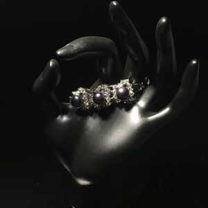 Peacock Blue Cultured Pearl Rhinestone Bracelet
